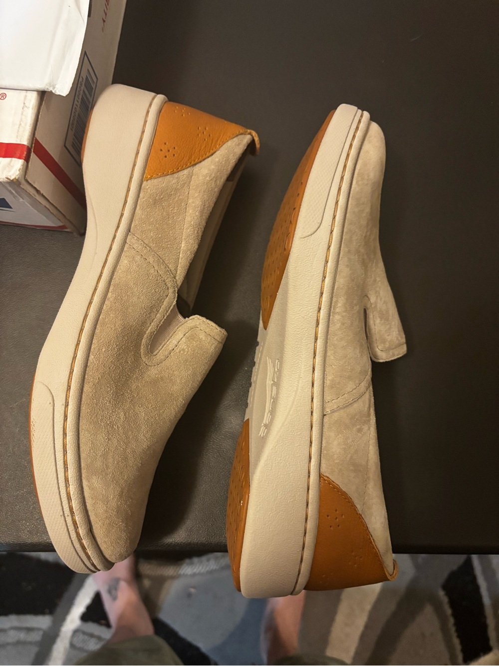 Dansko Beige Suede Slip-On Loafers with Tan Heel Tab - Picture 3 of 4